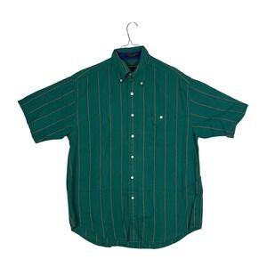 Alexander Julian Colours Mens Green Striped Short Sleeve Button Down Shirt Large